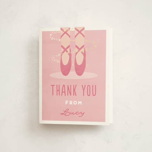 This is a bubblegum thank you cards with foil pressed by Jen Banks called let's plie printing on strathmore in standard