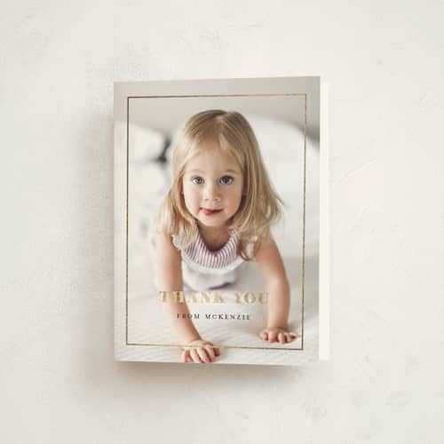 This is a ebony thank you cards with foil pressed by Kasia Labocki called turning one printing on strathmore in standard