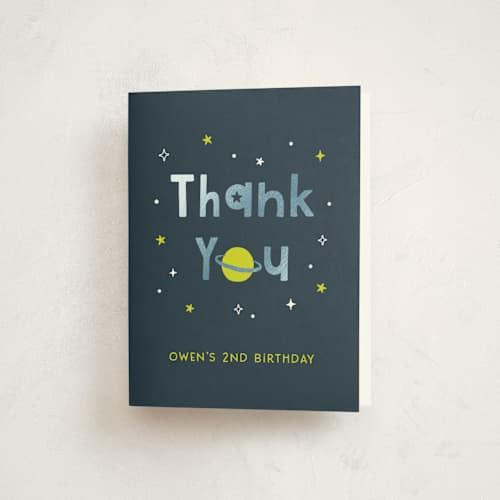 This is a midnight thank you cards with foil pressed by Annie Holmquist called two the moon printing on strathmore in standard