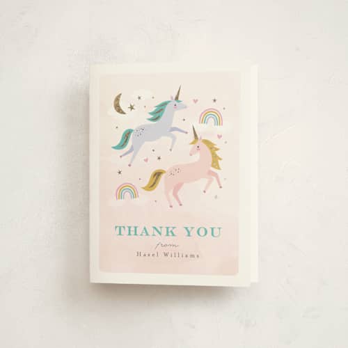 This is a cotton candy thank you cards with foil pressed by Karidy Walker called magical unicorns printing on strathmore in standard