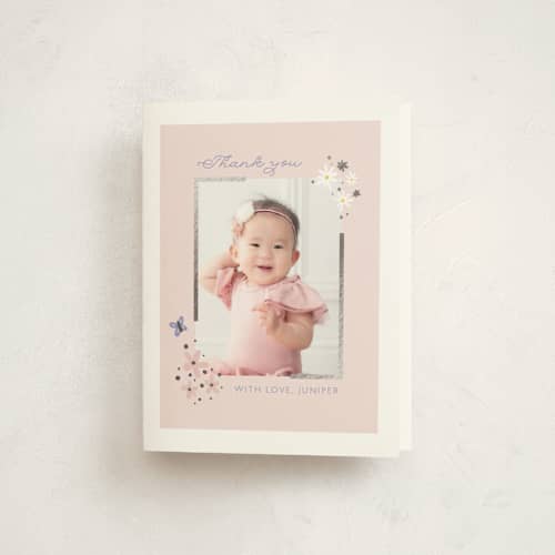 This is a wisteria thank you cards with foil pressed by Hudson meet Rose called garden printing on strathmore in standard