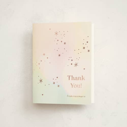 This is a carnation thank you cards with foil pressed by Phrosné Barwood called princess fairytale castle printing on strathmore in standard