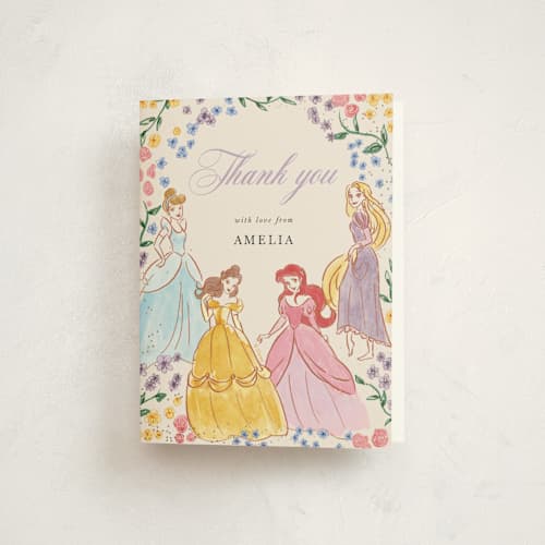 This is a buttercream thank you cards with foil pressed by Cass Loh called disney princess garden party printing on strathmore in standard