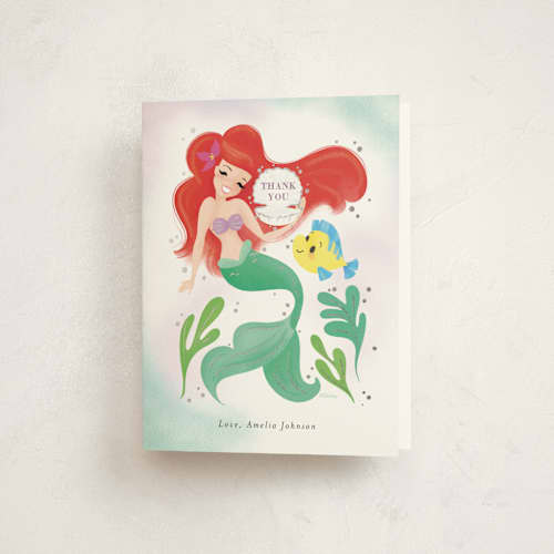 This is a lilac thank you cards with foil pressed by Itsy Belle Studio called disney's little mermaid shellebrate! printing on strathmore in standard
