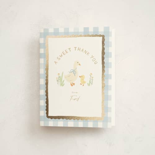 This is a sky thank you cards with foil pressed by Creo Study called vintage goose printing on strathmore in standard