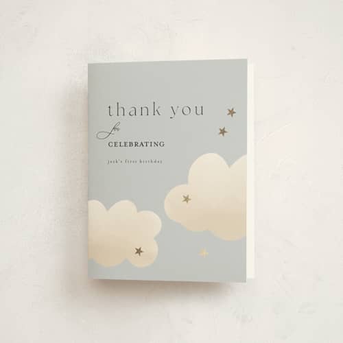 This is a sky thank you cards with foil pressed by Joyce Pinheiro called twinkle twinkle printing on strathmore in standard