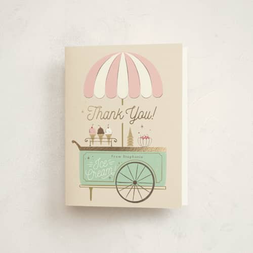 This is a cotton candy thank you cards with foil pressed by Kiersten Garner called sweet celebration printing on strathmore in standard