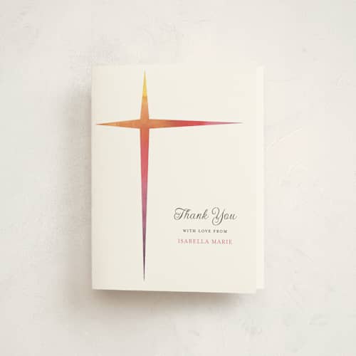 This is a vanilla kids thank you cards with standard by Beth Schneider called ombre cross printing on strathmore in standard