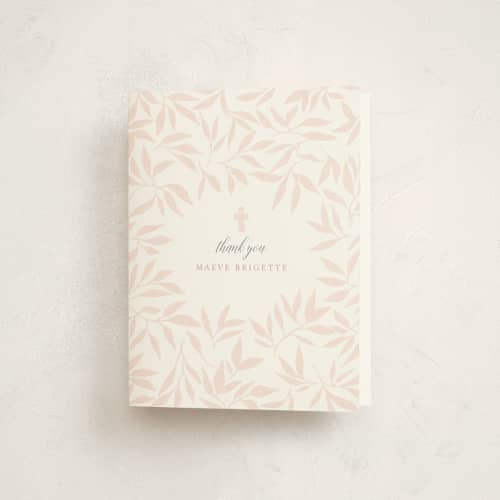 This is a blush kids thank you cards with standard by Paula Pecevich called blessed laurels printing on strathmore in standard