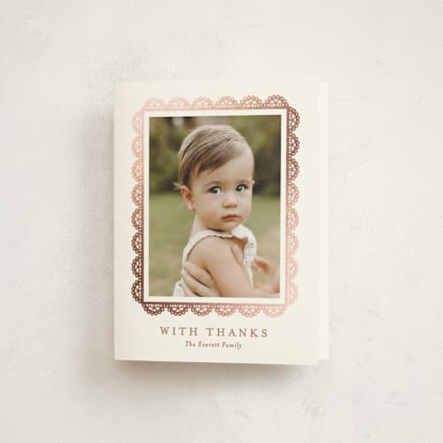 This is a purity kids thank you cards with foil pressed by Susan Asbill called gilded lace printing on strathmore in standard