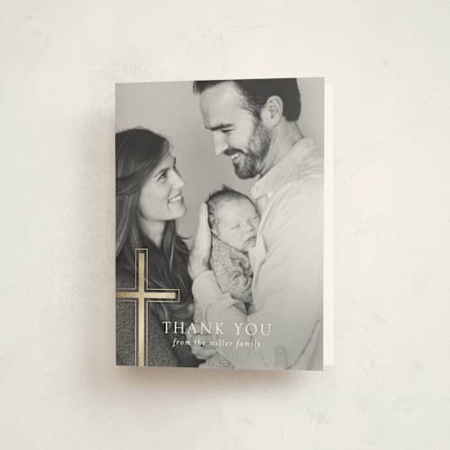 This is a puddle kids thank you cards with foil pressed by Erin Deegan called a simple cross printing on strathmore in standard