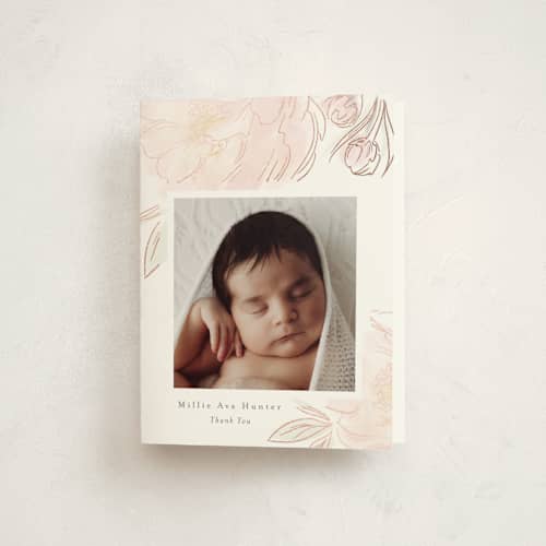 This is a peony kids thank you cards with foil pressed by Nicoletta Savod called sweet peony printing on strathmore in standard