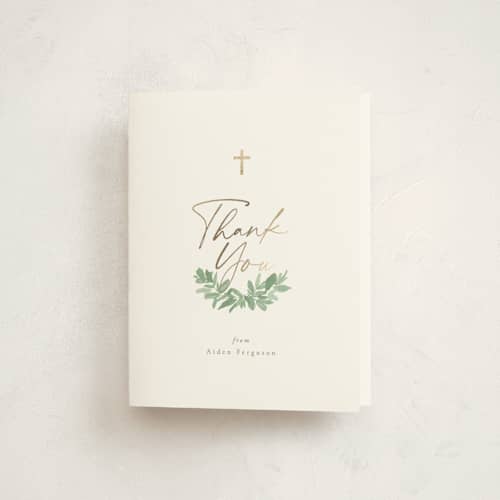This is a mint kids thank you cards with foil pressed by Everett Paper Goods called botanically printing on strathmore in standard