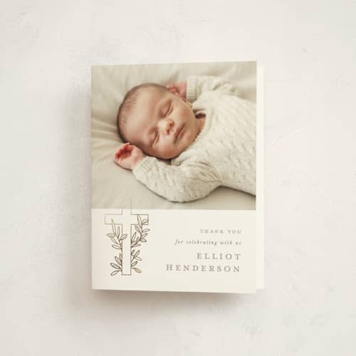 This is a sand kids thank you cards with foil pressed by Creo Study called gilded cross printing on strathmore in standard