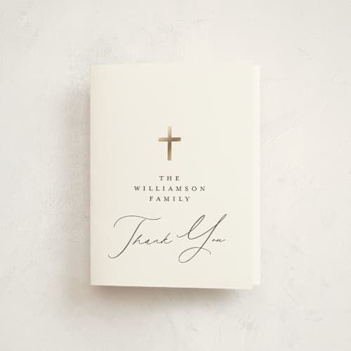 This is a cloud kids thank you cards with foil pressed by Phrosné Barwood called simple cross printing on strathmore in standard