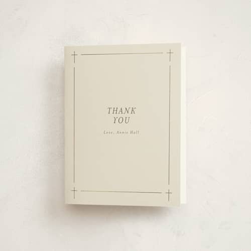This is a vanilla kids thank you cards with foil pressed by Baumbirdy called delicate cross. frame printing on strathmore in standard