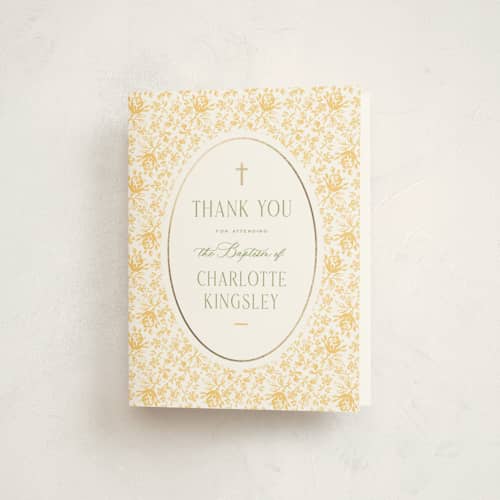 This is a daffodil kids thank you cards with foil pressed by Heather Schertzer called calico printing on strathmore in standard