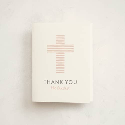 This is a blush kids thank you cards with standard by Dennis Smith called painted cross printing on strathmore in standard