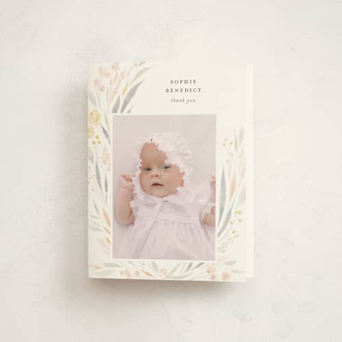 This is a nectar kids thank you cards with standard by Nicoletta Savod called floral showers printing on strathmore in standard