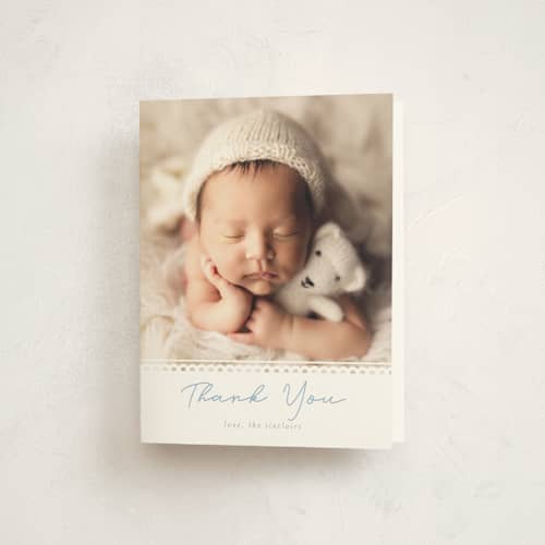 This is a sky kids thank you cards with standard by Nicole Walsh called stitched frame printing on strathmore in standard
