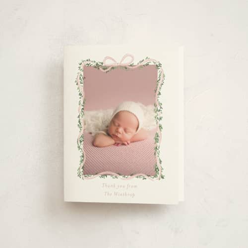 This is a blush kids thank you cards with standard by Itsy Belle Studio called ribbonly frame printing on strathmore in standard