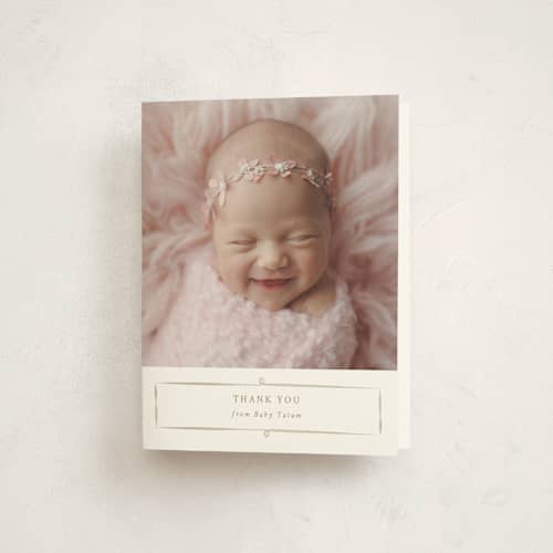 This is a peony kids thank you cards with standard by Corinne Malesic called vintage whimsy printing on strathmore in standard