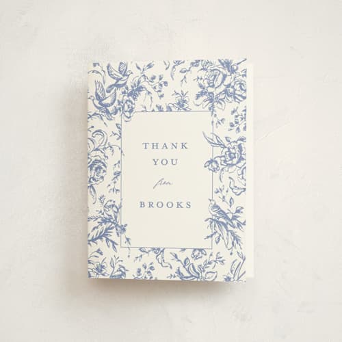 This is a blueberry kids thank you cards with standard by Teju Reval called dreamy toile printing on strathmore in standard
