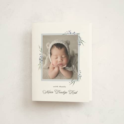 This is a sky kids thank you cards with standard by Kate Ahn called vinca printing on strathmore in standard