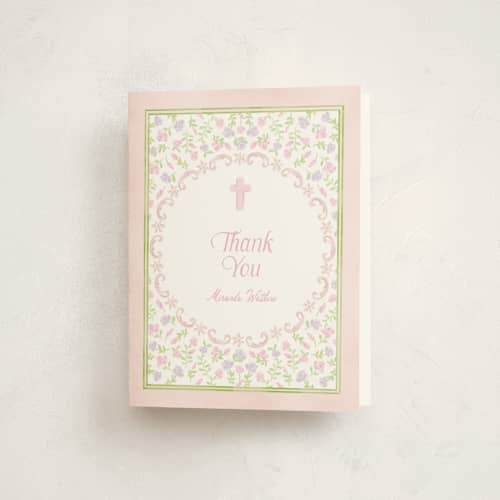 This is a rose kids thank you cards with standard by Creo Study called baptism fleur printing on strathmore in standard