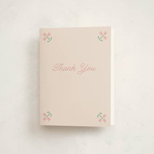 This is a peony kids thank you cards with standard by Annie Holmquist called cross stitched printing on strathmore in standard