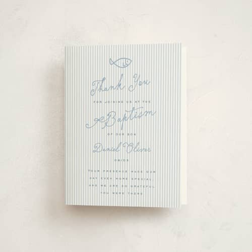 This is a ocean kids thank you cards with standard by Sherley Ferreira called baptism stripes printing on strathmore in standard