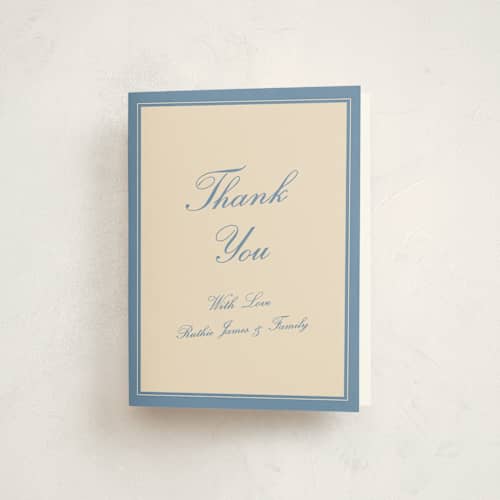 This is a denim kids thank you cards with standard by Pixel and Hank called minimal baptism printing on strathmore in standard