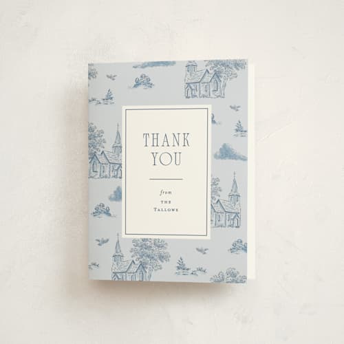This is a sky kids thank you cards with standard by Corinne Malesic called churchyard toile printing on strathmore in standard