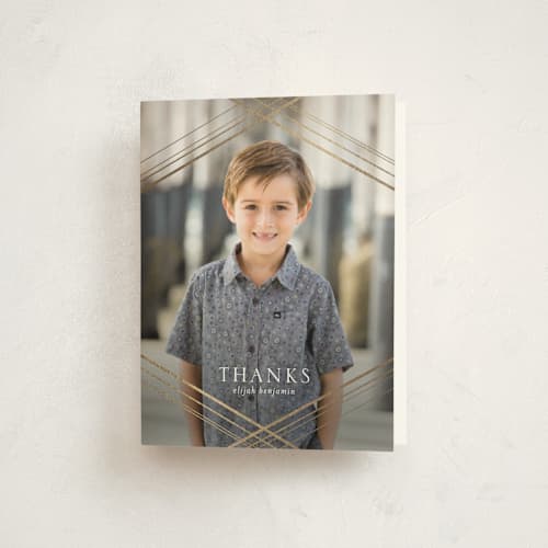 This is a midnight blue kids thank you cards with foil pressed by Erin Deegan called fancy printing on strathmore in standard