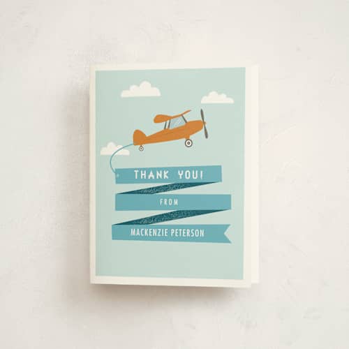 This is a sky kids thank you cards with standard by Karidy Walker called airplane news stream printing on strathmore in standard