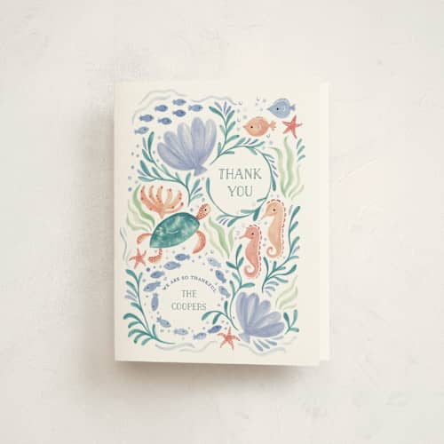 This is a lavender waters kids thank you cards with standard by Sarah Knight called sea party printing on strathmore in standard
