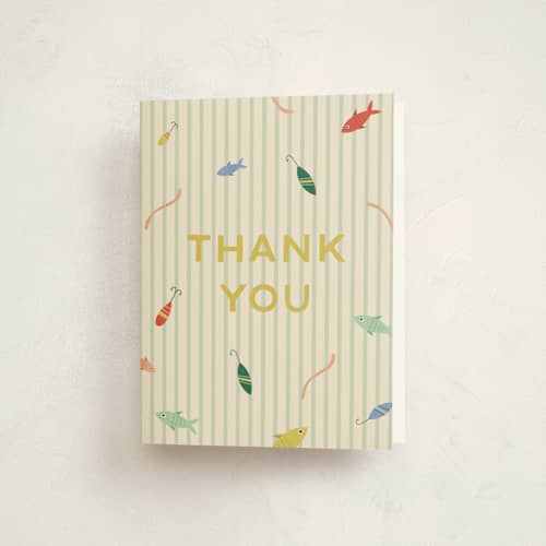 This is a mint kids thank you cards with standard by Ellen Schlegelmilch called o-fish-ally! printing on strathmore in standard