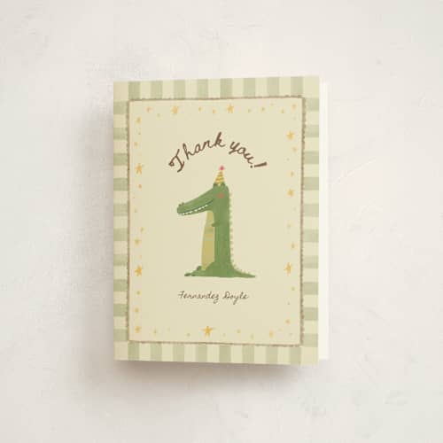 This is a wasabi kids thank you cards with standard by Zove Ahhh called crocin' into one printing on strathmore in standard