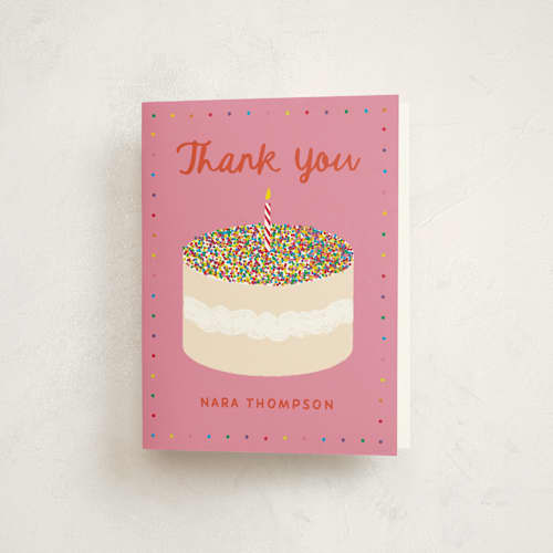 This is a strawberry kids thank you cards with standard by Jennifer Lew called dot cake printing on strathmore in standard