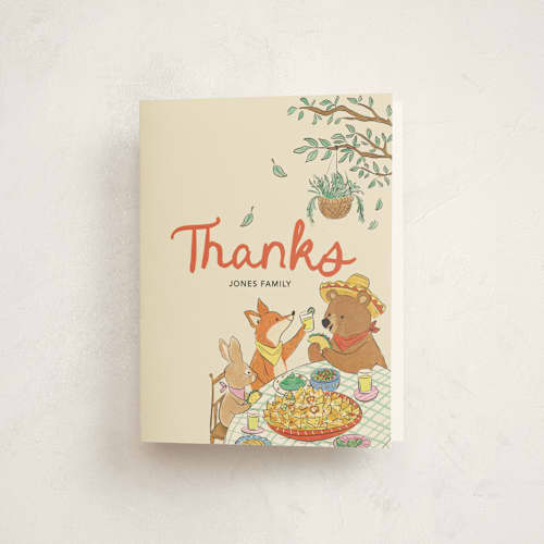 This is a chile red kids thank you cards with standard by Sabrin Deirani called taco party pals printing on strathmore in standard