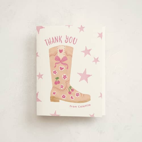 This is a rose kids thank you cards with standard by Creo Study called lets rodeo printing on strathmore in standard
