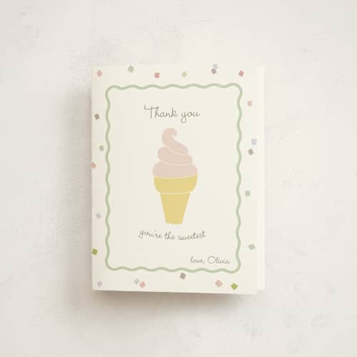 This is a blush kids thank you cards with standard by Tina Faselli called confetti party printing on strathmore in standard