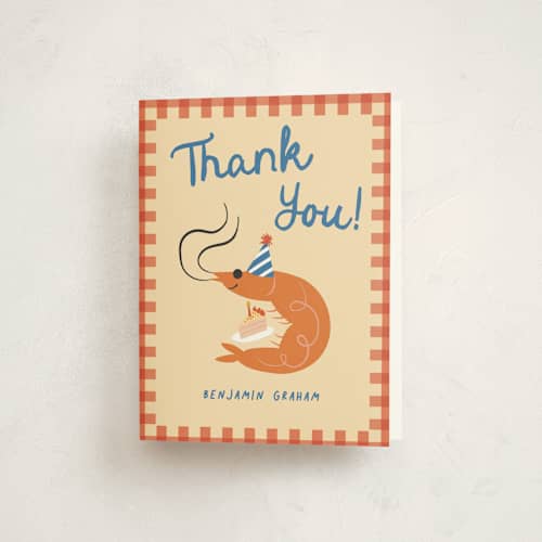 This is a cajun kids thank you cards with standard by Jennifer Lew called party prawn printing on strathmore in standard