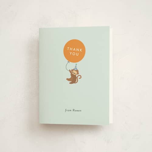 This is a aqua kids thank you cards with standard by Itsy Belle Studio called party animal cake printing on strathmore in standard