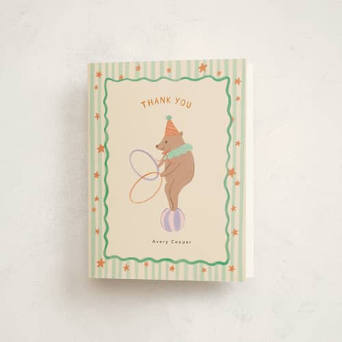 This is a wasabi kids thank you cards with standard by Creo Study called preppy carnival printing on strathmore in standard