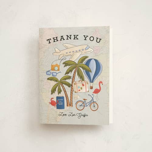 This is a aqua kids thank you cards with standard by Meagan Griffin called first class - birthday printing on strathmore in standard