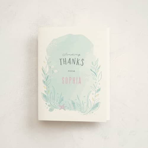 This is a pond kids thank you cards with standard by Karidy Walker called under the sea printing on strathmore in standard