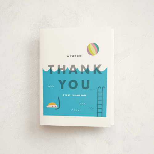 This is a aqua kids thank you cards with standard by Morgan Ramberg called cool blue pool party printing on strathmore in standard