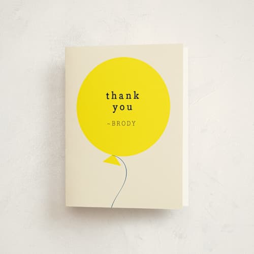 This is a cream kids thank you cards with standard by Baumbirdy called balloon printing on strathmore in standard