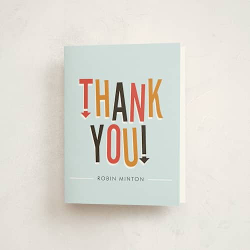 This is a sky kids thank you cards with standard by Ellis called jump house printing on strathmore in standard